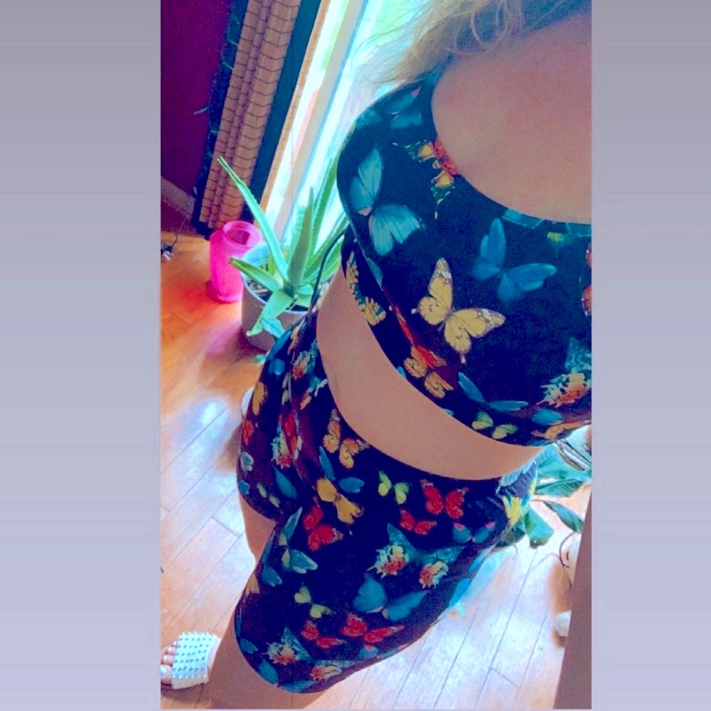 2 piece butterfly crop top and biker shorts